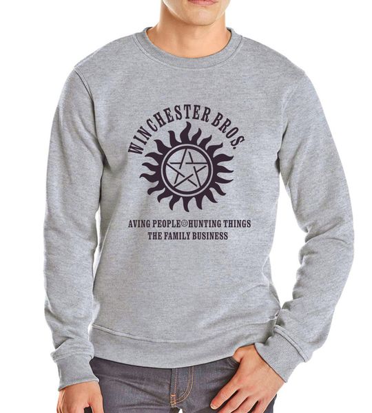

wholesale-autumn new style supernatural winchester bros long sleeve round neck sweatshirt male fashion funny brand clothing, Black