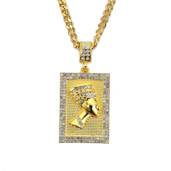 Hiphop Ägyptischen Pharaos Halskette Gold Farbe Anhänger Quadratische Karte Edelstahl Kubanischen Kette Geschenk für Männer / Frauen Äthiopischen Schmuck Trendy