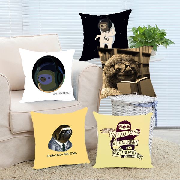 

wholesale- pillow case funny sloth reading books home decorative throw pillow covers zippered square twin sides printing pillowslip pillow