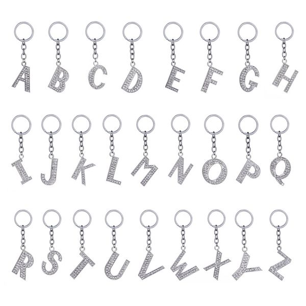 

fashion new crystal rhinestone alphabet key ring metal initial letter key chain keychain 26 letters, Slivery;golden