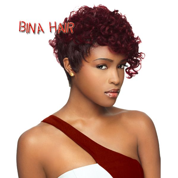 Bina Short Curly Wigs Synthetic Burgundy Black Woman Short Wig