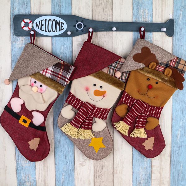 

9*17inch christmas stockings party decoration socks xmas tree ornament santa claus deer snowman candy gift bag festival decor