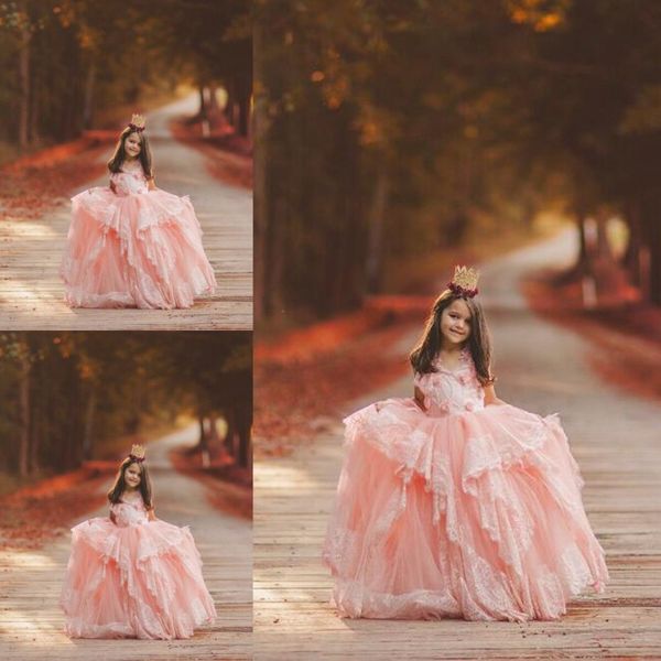 Abiti da ragazza di fiore rosa con abito da ballo per principessa Abiti da cerimonia per bambini Abiti da spettacolo per bambini