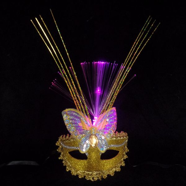 Farfalla leggera a pioggia Maschera in fibra colorata Masquerade Party Princess Flash mezza maschera Led Rave Toy