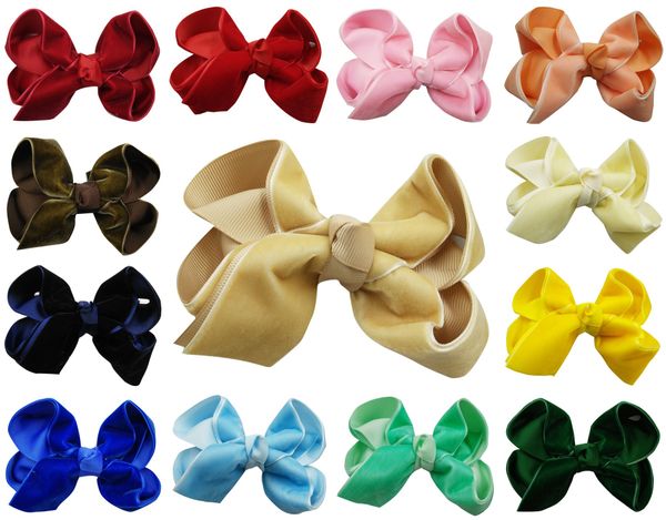 

5" velvet boutique chunky hair bow clip headwear headdress girl 16pcs /lot, Slivery;white