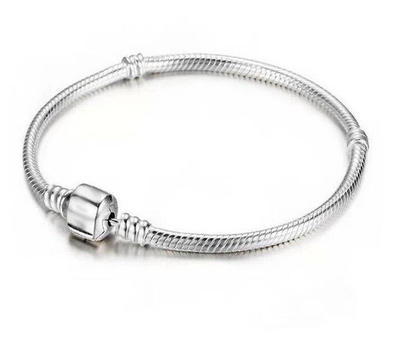 

16cm ~ 22cm 3mm snake chain fit pandora charm bead bangle bracelet silver 925 bracelets chains diy jewellery men women, Black