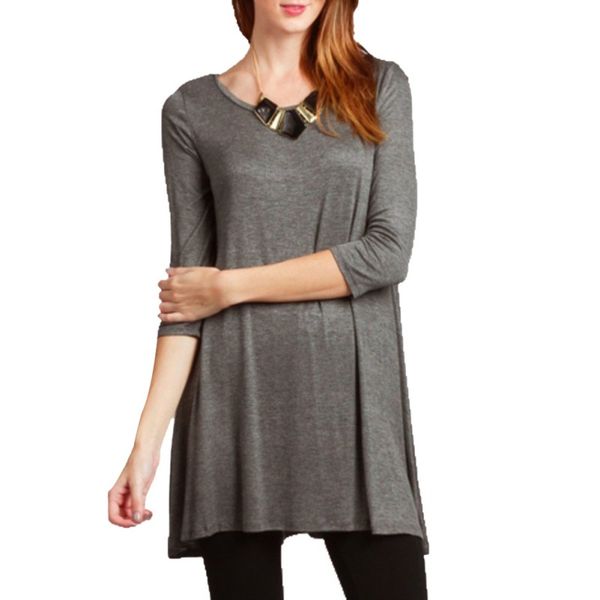

wholesale- autumn women 3/4 sleeve sleeve cotton tees tunic long t-shirts casual loose o-neck plus size, White