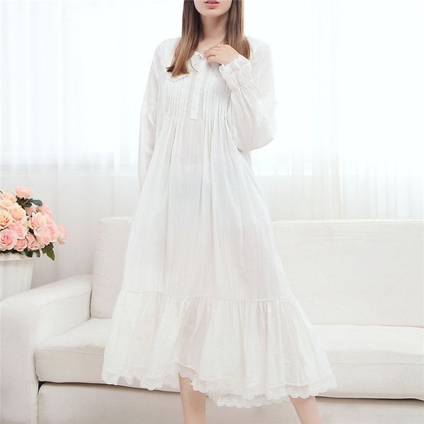 

wholesale- 2017 long cotton nightgown princess sleep lounge women white home dress sleepshirts female nightdress vintage camisao #p165, Black;red