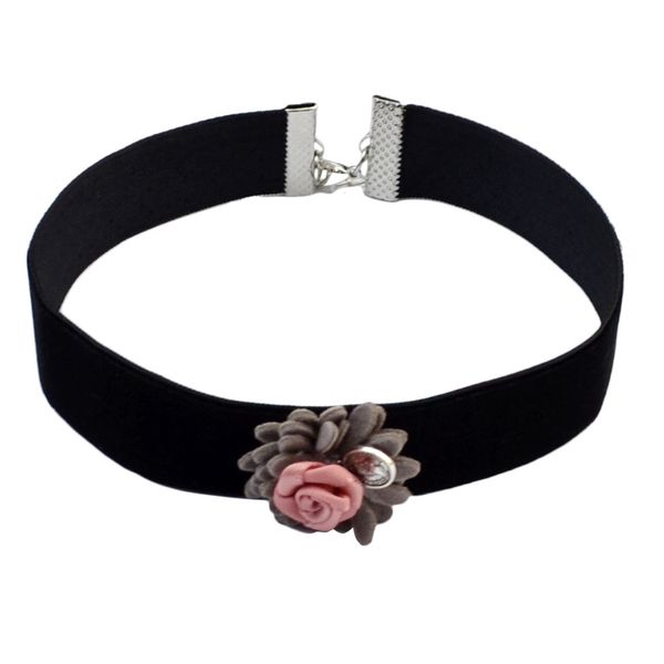 

4 colors silver plated black velvet blooming rose flowers adjustable wide choker velvet necklace for women, Golden;silver