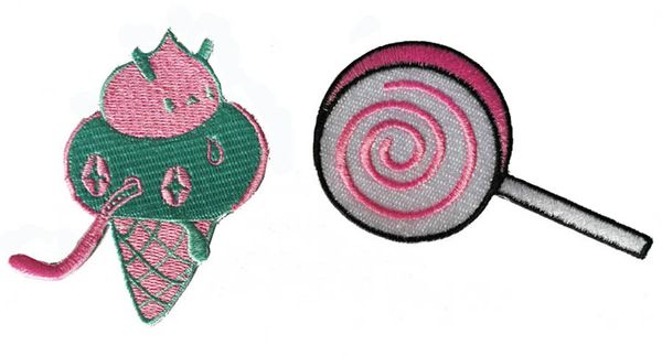 Bonito Rosa Sorvete Pirulito Bordado Remendo Ferro Em Patch para Roupas chapéus tamanho Peito Frete Grátis