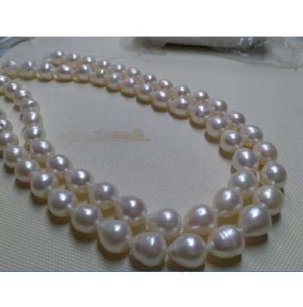 

charming 2 row 10-13mm south sea white pearl necklace 18" 14k yellow gold clasp, Silver