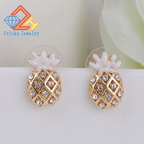

fashion pineapple stud earrings lovely little pineapple stud earrings beautiful three-dimensional fruit stud earrings for women, Golden;silver