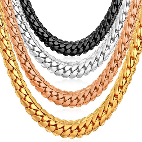 

6mm 18quot32quot men gold chain 18k yellow gold plated jewelry curb cuban link chain necklace9773113, Silver
