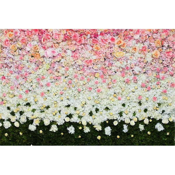 Digital Impresso Rosa Flores Brancas Pano de Fundo de Parede para Fotografia De Casamento Folhas Verdes Primavera Rosas Flores Bebés Floral Backgrounds