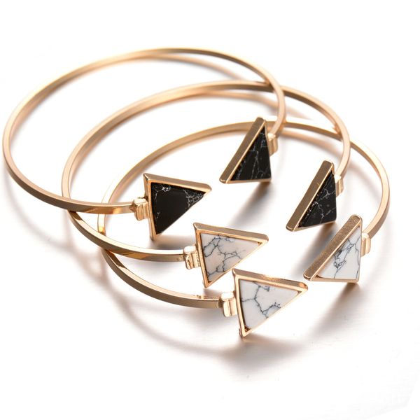 

women jewelry bracelets marble pattern triangular round open turquoise bracelet cuff 2017 fashion personality alloy bracelet wholesale, White