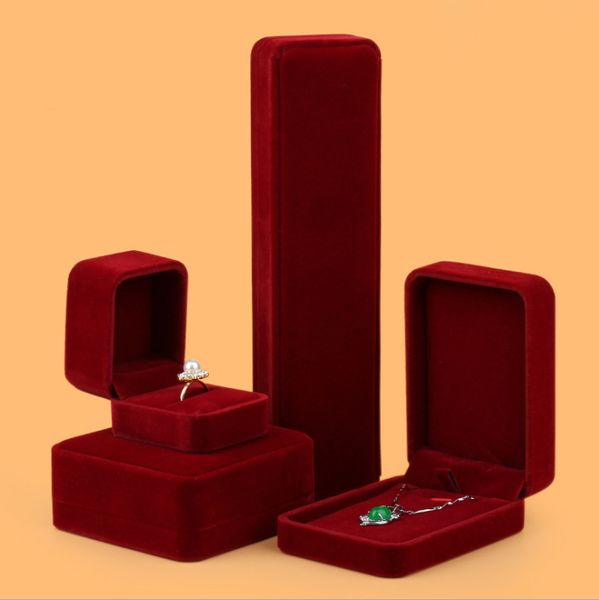 

high-end wine red jewelry box for gift pendant bracelet necklace upper-end velvet case for girls female el anillo de collae de ship, Black;white