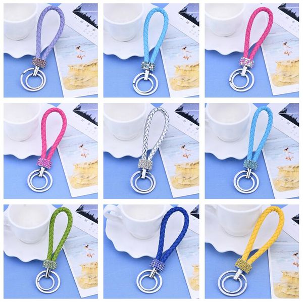 

new arrival diamond leather rope flashing paragraph creative car bag key chain fashion wild kr277 keychains mix order 20 pieces a lot, Slivery;golden