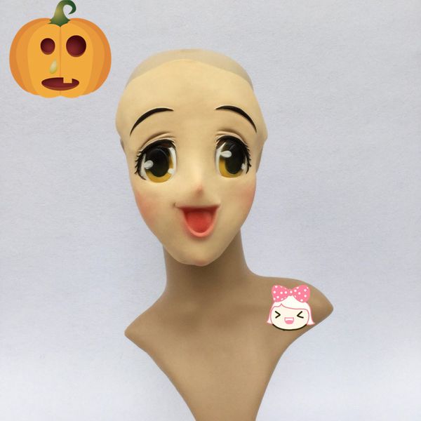 

latex female sweet girl half head kigurumi mask with bjd eyes cartoon cosplay japanese anime role lolita mask crossdress doll