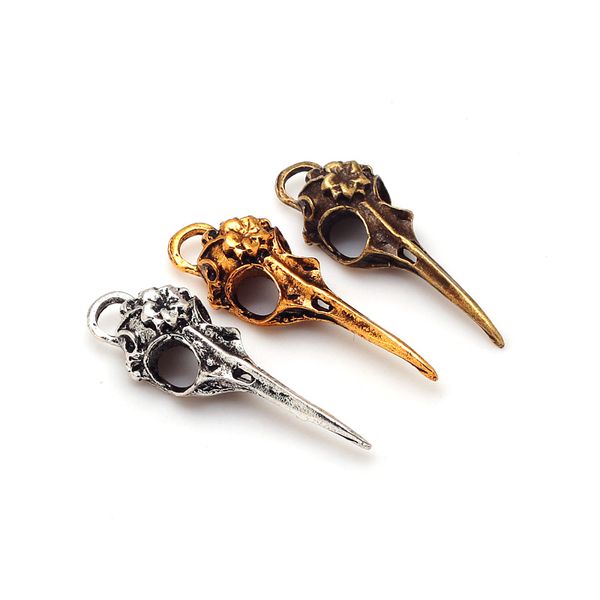

wholesale- three colors fashion vintage metal zinc alloy 3d skull bird-head charms fit jewelry making pendant charms 16pcs/lot 7098, Bronze;silver