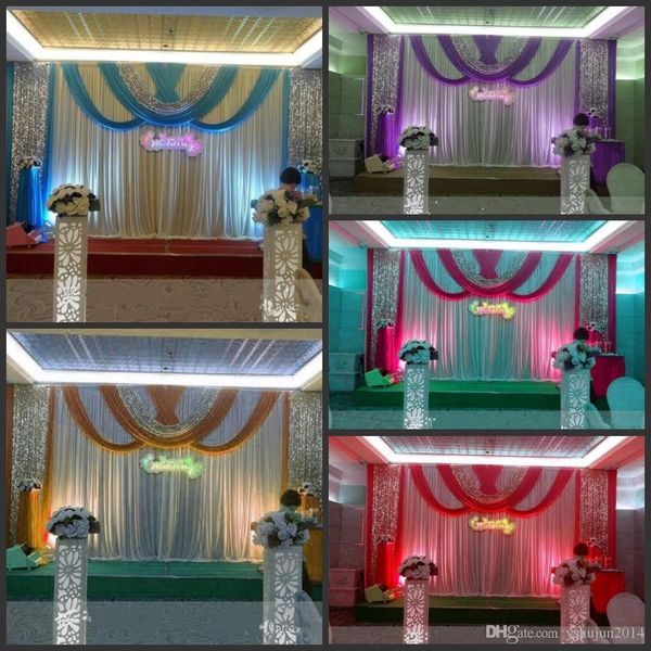 20ft 10ft Luxury Ice Silk Wedding Backdrop Stage Curtains With Swags Silver Sequin Fabric Wedding Props Satin Drape Curtain Party Decoration Diy