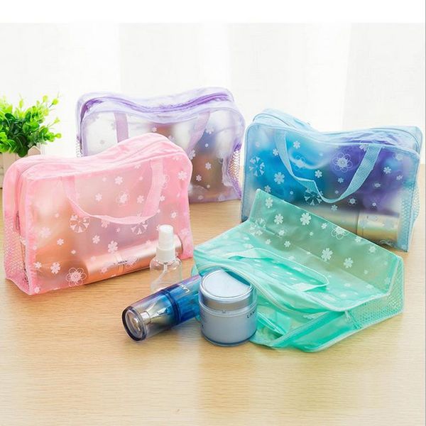 

makeup bags cosmetic bags transparent waterproof pvc bag floral print for toilet bathing pouch travel fast shipping