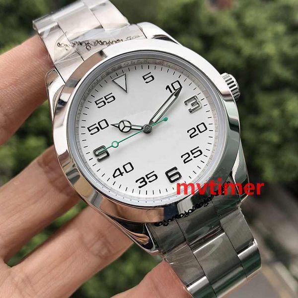 

Aaa 39mm date teel black white dial mechanical automatic men watch band luxury brand air king men fa hion watche