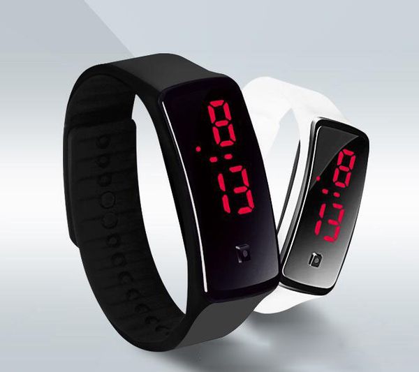 

led watch leisure sports rectangle led digital display touch screen watches rubber belt silicone bracelets wrist watches, Slivery;brown