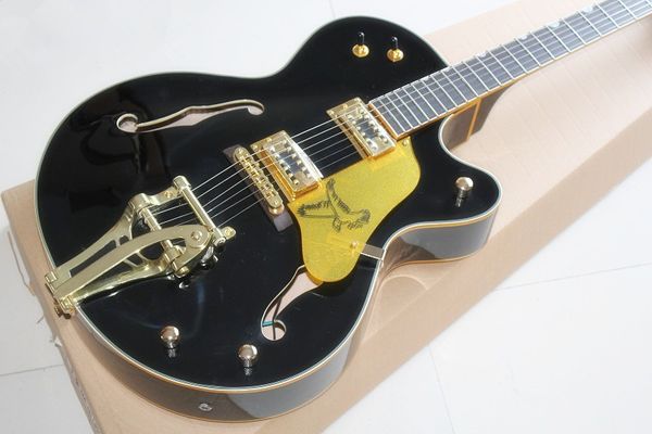 

black custom shop korean tuners falcon thick hollow body 6120 jazz electric guitar golden hardware binding ing