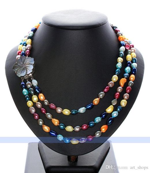 

3 strands natural multicolor pearl necklace, Silver