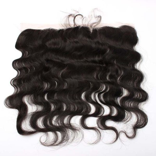 

peruvian body wave lace frontal 13x2inch human hair ear to ear lace frontal closures bleached knot with baby hair, Black;brown