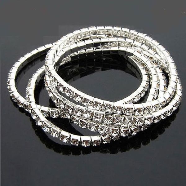 

multilayer 1-5 rows iced out crystal elastic tennis charm bracelets fashion jewelry bangle for women men, Golden;silver