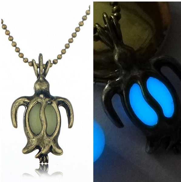 

retro hollow cute night light turtle pendant necklace children diy necklace luminous jewelry wfn140 (with chain) mix order 20 pieces a lot, Silver