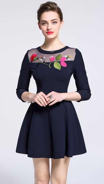 

luxury women embroidery a-line dress lace patchwork dresses 0216256, White;black