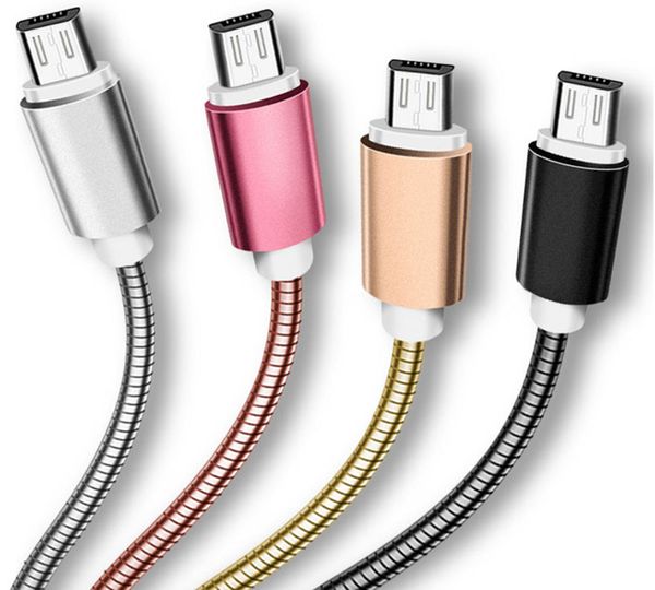 

anti - winding 1m spring metal soft hose data charger line for samsung galaxy android mobile phone charging cords micro usb sync data cable