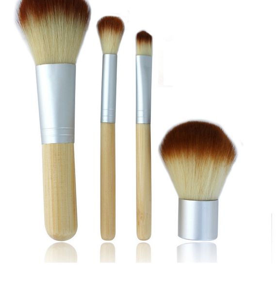 

portable wooden makeup brushes bamboo elaborate cosmetic brush set woman's kabuki brushes kit makeup brush with button bag 4pcs/set ooa