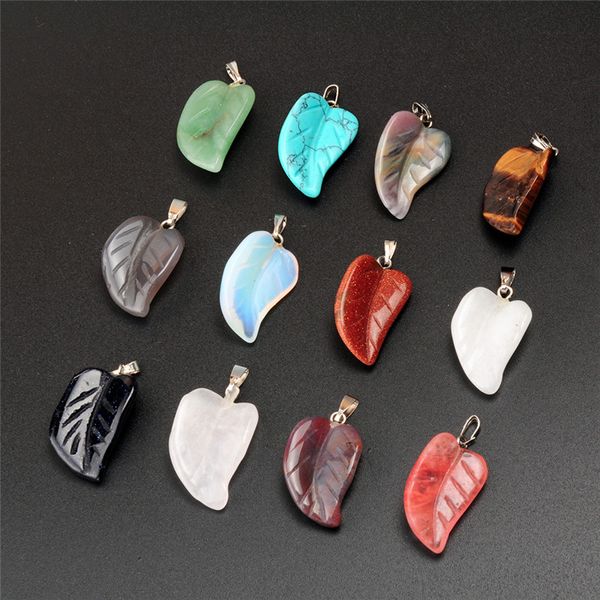 Commercio all'ingrosso Mix Genuine Stone Beads Agata Carving Leaf lascia forma pietra naturale pendenti ciondolo laureato perfettamente in forma per orecchini braccialetto