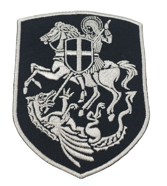 Patch ricamato per il guerriero di alta qualità cavaliere georger ricamato su cavallo drago drago croce scudo cristiani cristiani badge gilet ricamo d'argento