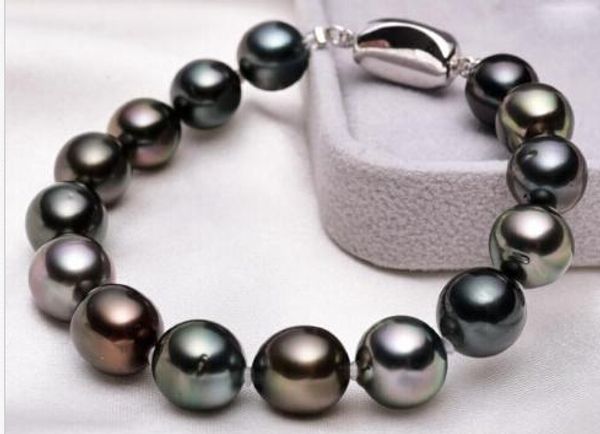 

fine pearl jewelry charming 7.5"10-11mm natutal tahitian genuine black peacock round pearls bracelet