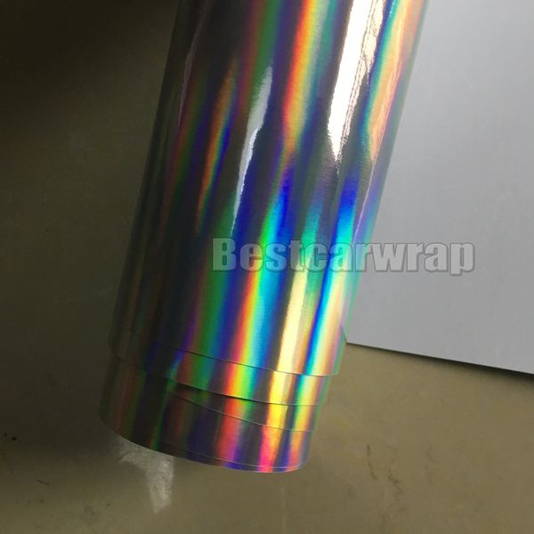 Chrom-holografischer silberner Vinyl-Aufkleber, Luftfreigabe, Regenbogenfarben, Autoverpackung, Folienfolie, Schild, Markierung, Hologramm, Größe 1, 52, 20 m, Rolle 345 m