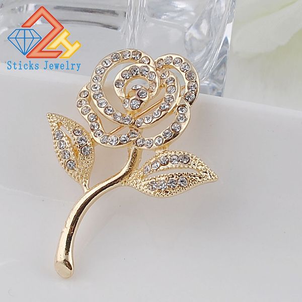

new arrival crystal rose brooch gold plated elegant brooches & pins cute fashion jewelry rhinestone brooches, Gray