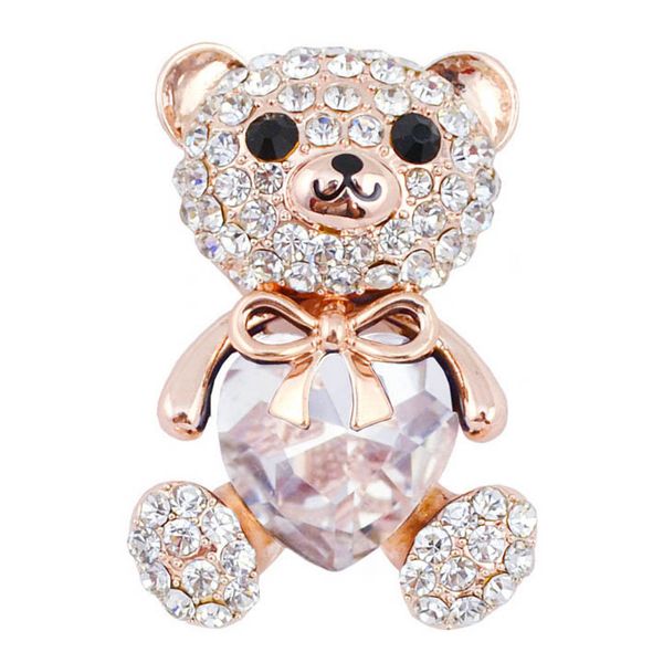 

wholesale- 3 colors choose big crystal heart bear brooch cute animal pins and brooches for women fashion jewelry wedding gift, Gray