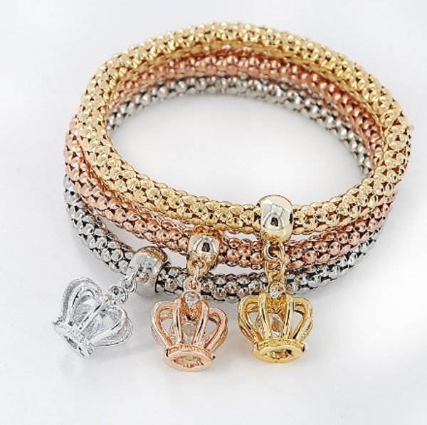 

gorgeous popcorn bracelet set girls/ladies multi layer crown pendant gold /silver /rose gold corn chain bracelet sets, Golden;silver