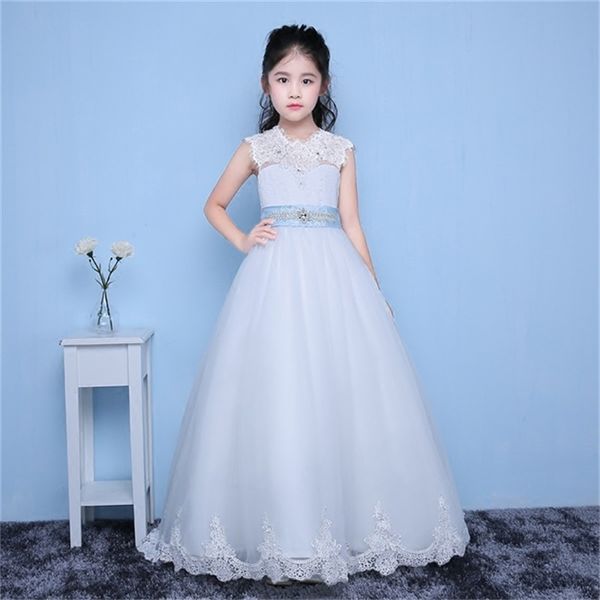 

новое прибытие девушки цветка платья с поездом маленькие девочки дети / ребенок платье-line причастие партии театрализованное платье для сва, White;blue