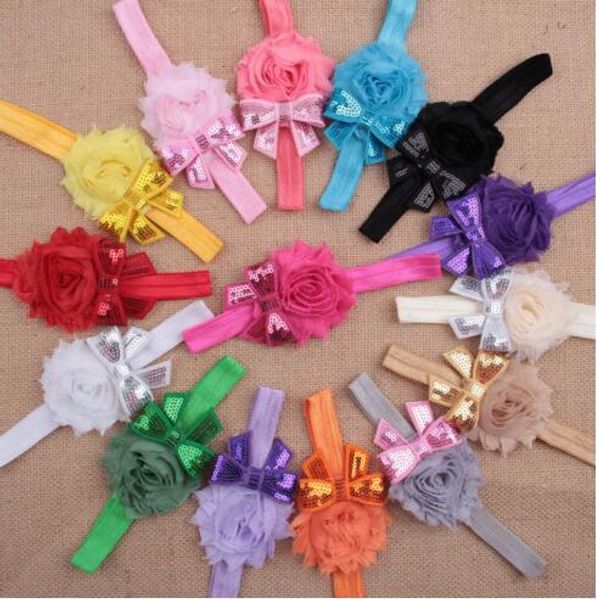 

bow infant baby flower headband hair elastic bow headbands hair band kids children accessories yh482, Slivery;white