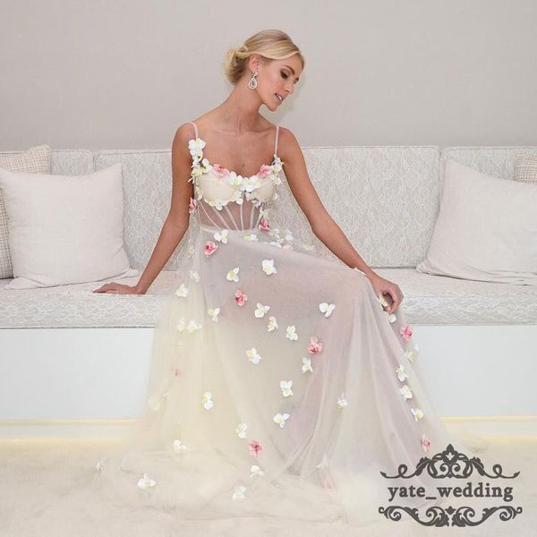 

2018 illusion tulle prom dresses sweetheart spaghetti straps flowers floor length backless ivory evening gowns formal dresses, Black