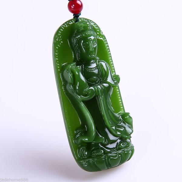 

chinese 100% natural nephrite jasper jade standing kwanyin pendant necklace, Silver