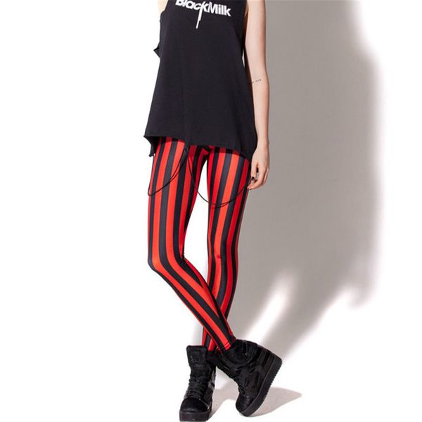 

wholesale- vertical stripe legging 3d printed women black red punk rock style leggings out door fashion new clothing lady costumn