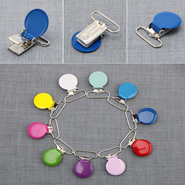 

Wholesale-25mm Baby Infant Round Metal Clip Pacifier Alloy Mix Colors 10Pcs