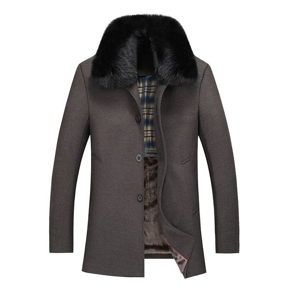 

wholesale- woolen coat man 2016 fashion fur collar wool jackets wool blends outerwear coat male thick warm jackets detachable fur 128wy, Black