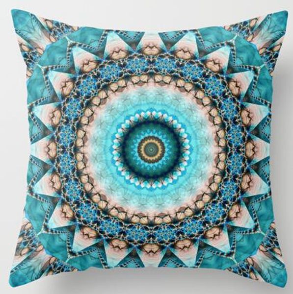 

wholesale- mandala precious stone turquoise kaleidoscope luxury 33cmx33cm inch soft glossy throw pillow case pillowcase cover (twin sides